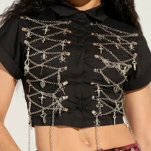 AKIRA Black Top with Silver Chain Accents